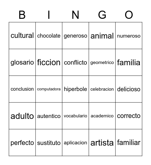 cognados/cognates Bingo Card