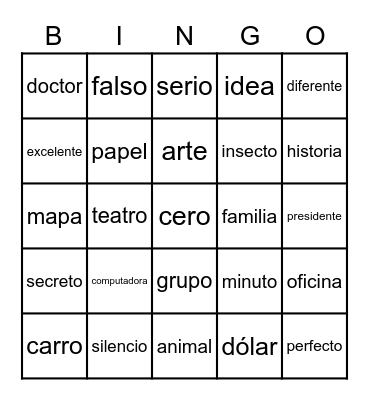 Cognados Bingo Card