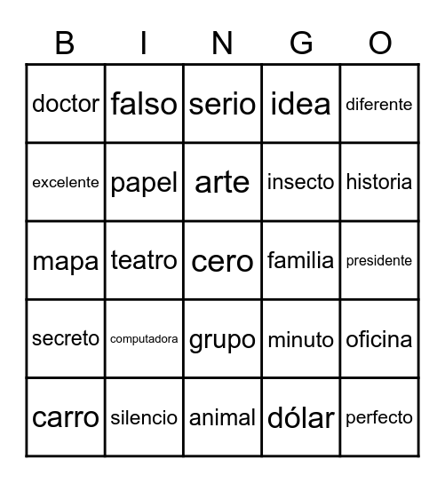 Cognados Bingo Card