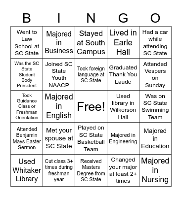 Extra SC State Bingo Card