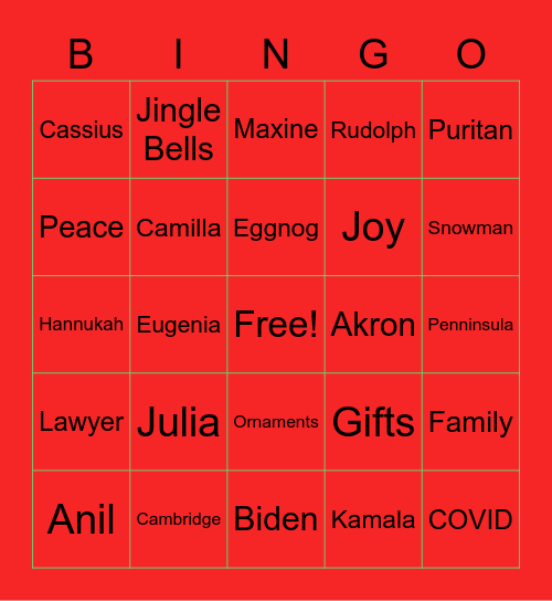 Holiday Bingo Card