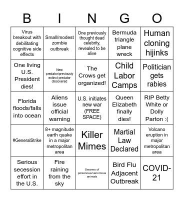 2021 Bingo Card