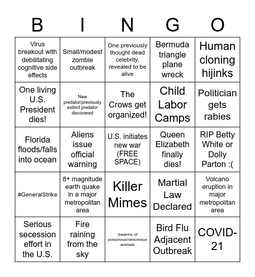 2021 Bingo Card