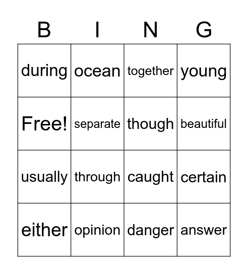 Sight Word set 5 Bingo Card