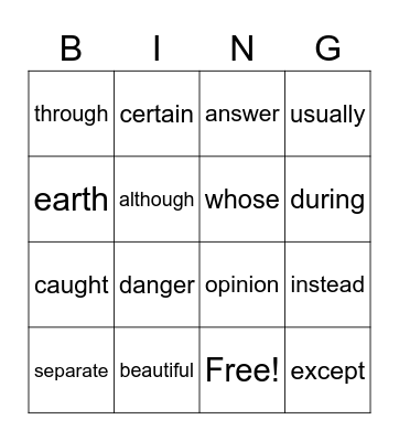 Sight Word set 5 Bingo Card