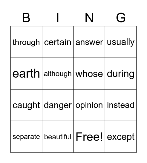 Sight Word set 5 Bingo Card