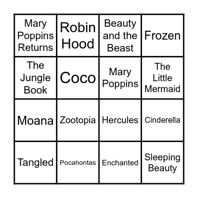 Disney Bingo Card