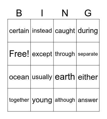 Sight Word set 5 Bingo Card