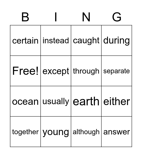 Sight Word set 5 Bingo Card