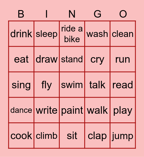 Actions Bingo Card