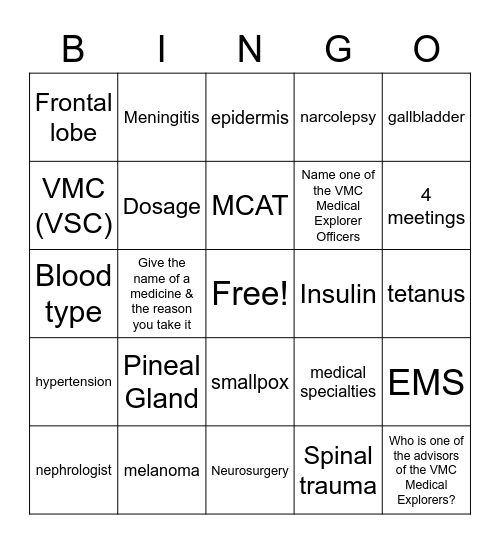 Medicine Bingo Card