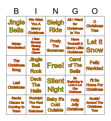 Christmas Songs Bingo Card