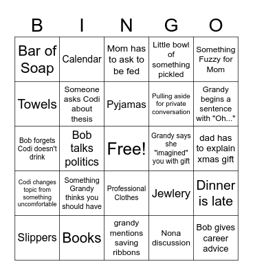 Grandy Christmas Bingo Card
