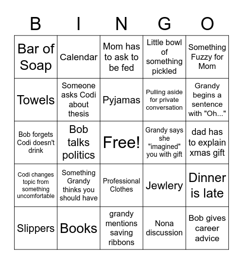 Grandy Christmas Bingo Card