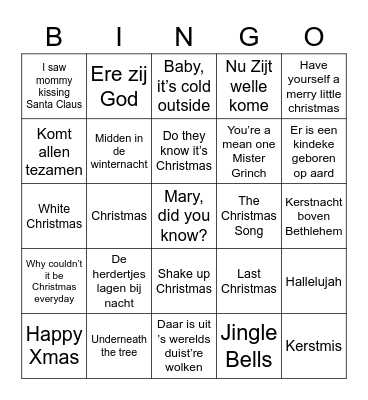 Toes Kerstfamiliebingo Card