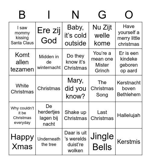 Toes Kerstfamiliebingo Card