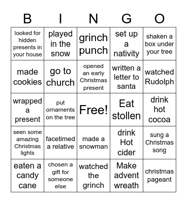 Christmas Bingo Card