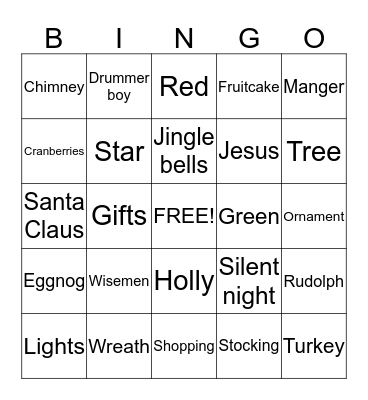 Merry Christmas Bingo Card