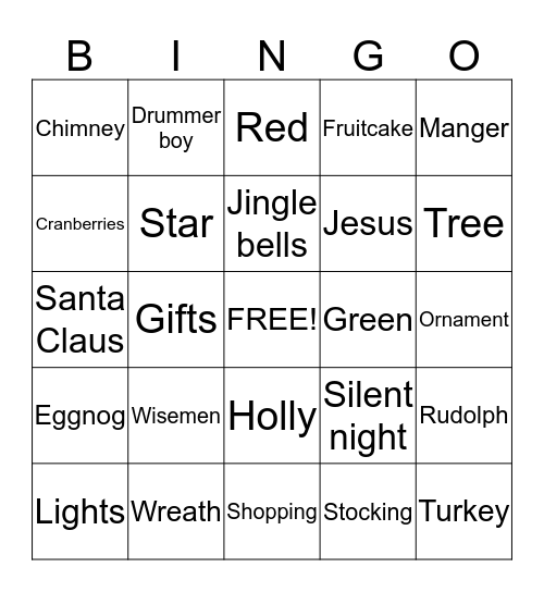 Merry Christmas Bingo Card