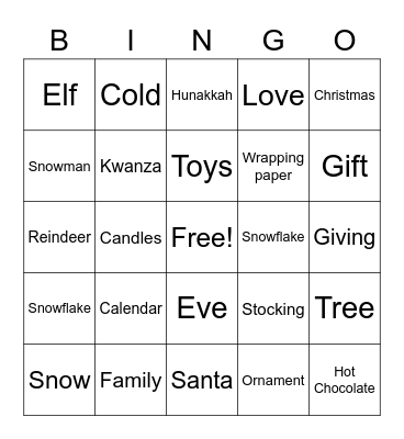 Holiday Bingo Card