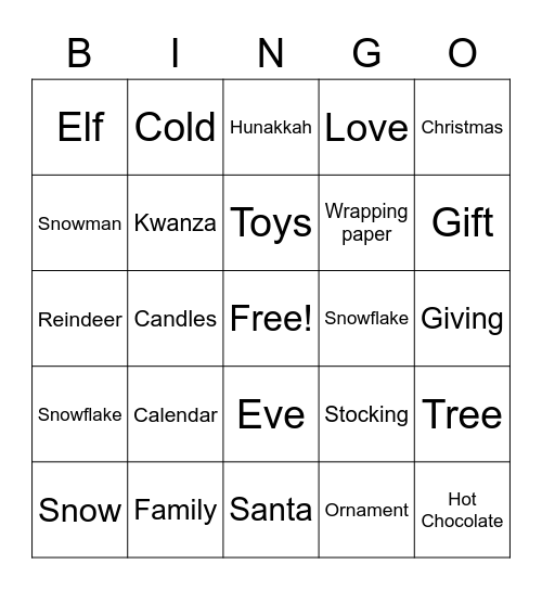 Holiday Bingo Card