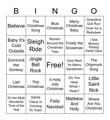 Christmas Songs Bingo Card