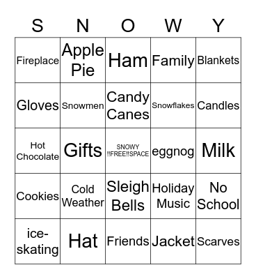 **Holiday Bingo** Bingo Card