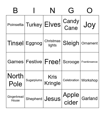 Christmas Eve Bingo Card