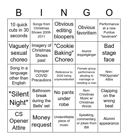 2020 Christmas Show Bingo Card