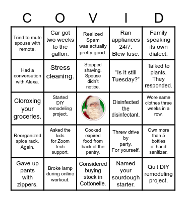 Quarantine Bingo Card