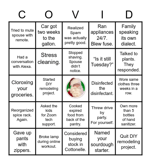 Quarantine Bingo Card