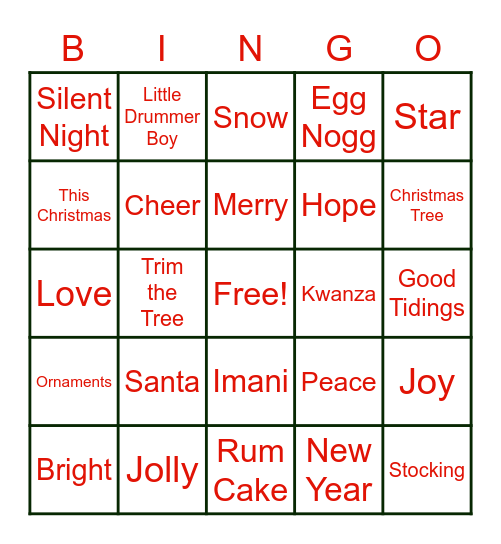 Jewel's Holiday Jam Bingo Card