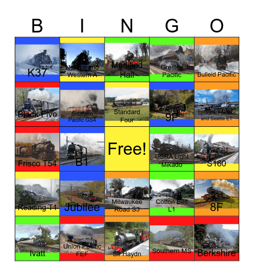 North American and British Steam Bingo Card