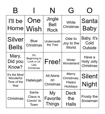 Christmas Music Bingo Card