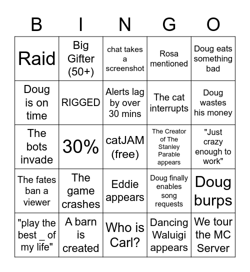 Official DougDoug Bingo Card Bingo Card