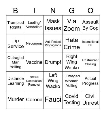 Civil Unrest Bingo Card