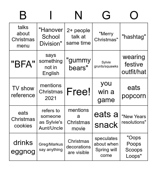 Christmas Party Bingo Card
