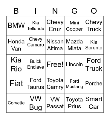VACATION VEHICLE BINGO Card
