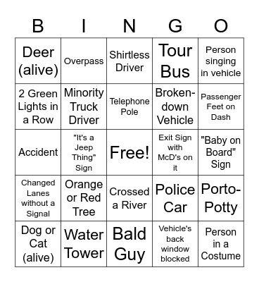 DOWN-THE-ROAD BINGO Card