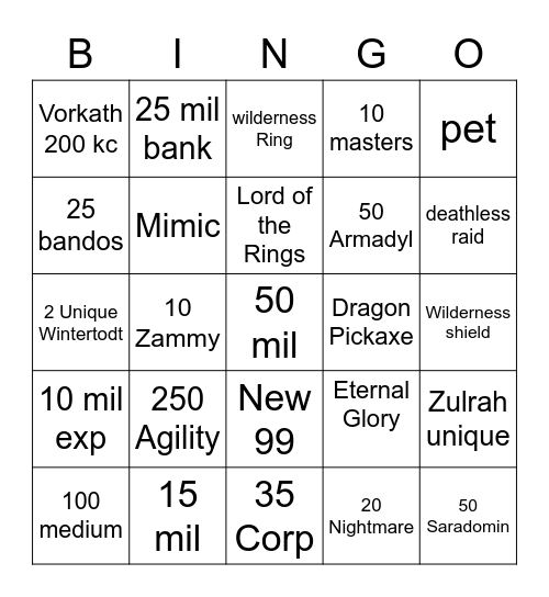 OSRS Bingo ZACH Bingo Card