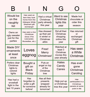 Gillespie Christmas Bingo 2020 Bingo Card