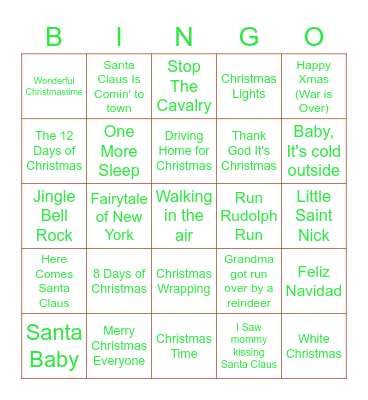 Christmas Songs Bingo Card