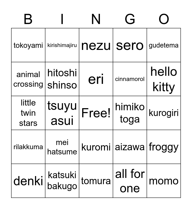 sanrio character Bingo Card