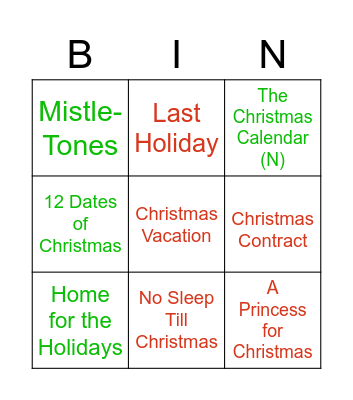 Christmas Day Movies Bingo Card