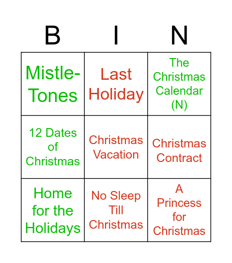 Christmas Day Movies Bingo Card