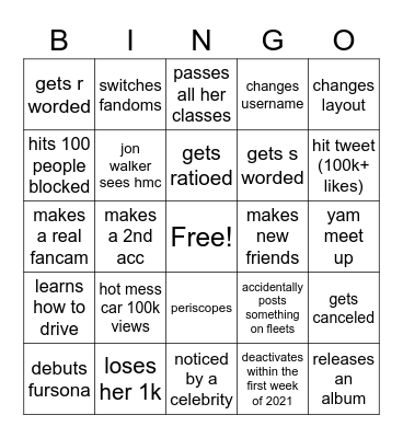 youngvains 2021 predictions Bingo Card