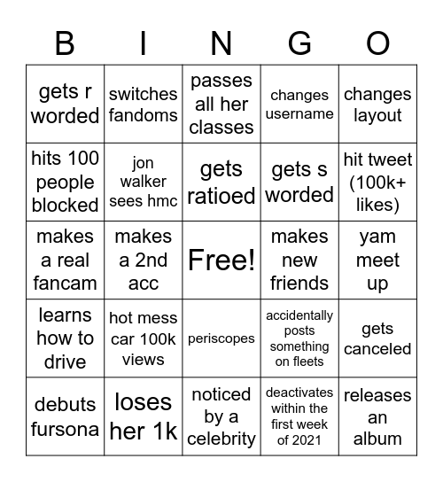 youngvains 2021 predictions Bingo Card