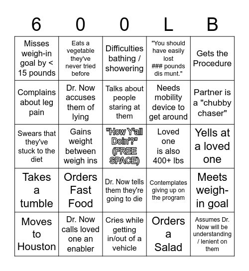 My 600LB Life BINGO Card
