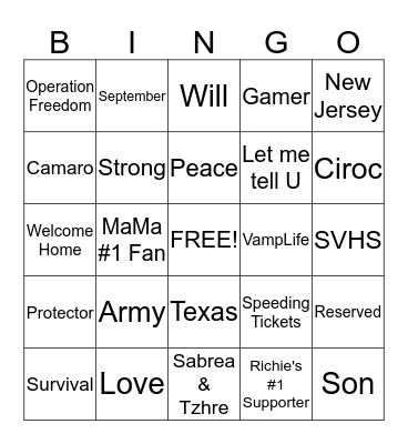 WELCOME HOME PVT. SHAQUAN Bingo Card