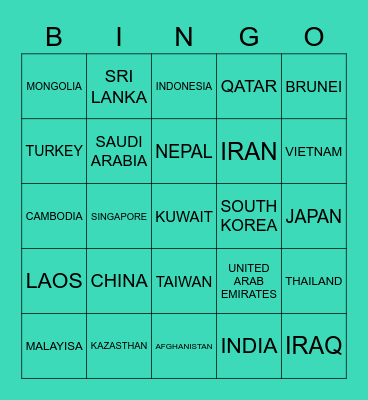 ASIA COUNTRIES Bingo Card